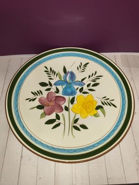 Stangl Floral Ceramic Platter in Blue, Yellow, Green, Pink